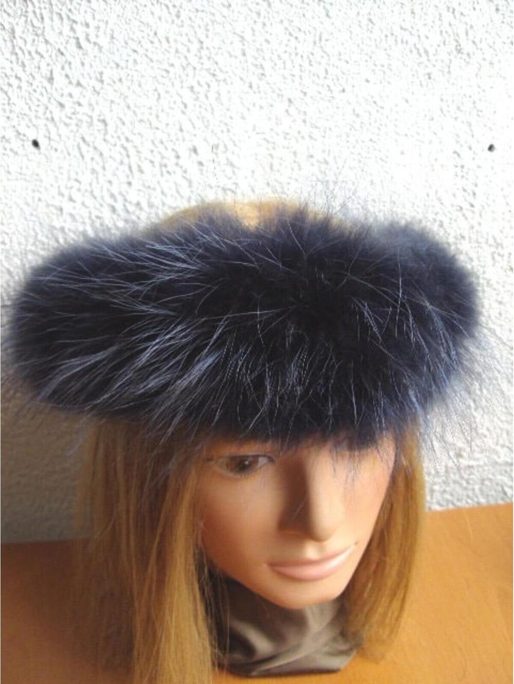 Showroom New Blue Raccoon Racoon Fur Headband Head Wrap Women Woman 23"